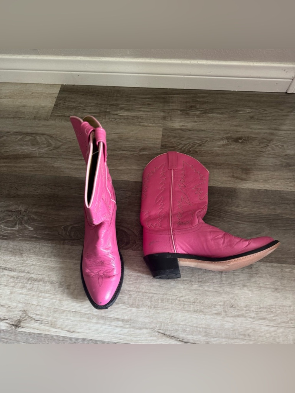 Pink Authentic Genuine Leather Cowboy Boots - Picture 8 of 11